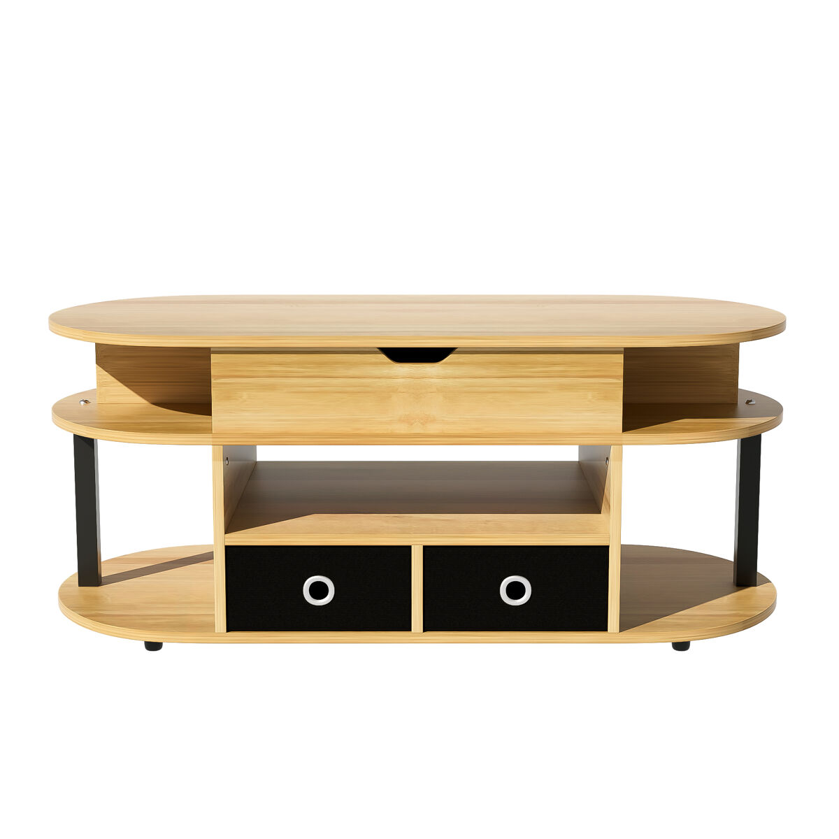 Mesa de centro moderna - função elevável, com arrumação e gavetas em tecido preto - madeira