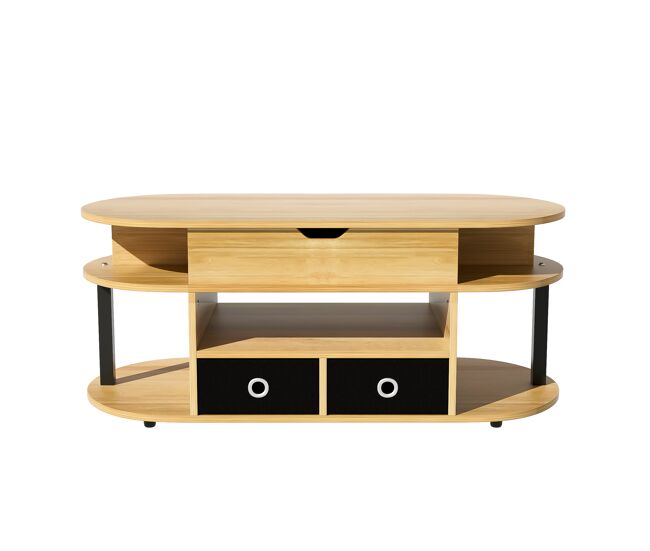 Mesa de centro moderna - função elevável, com arrumação e gavetas em tecido preto - madeira