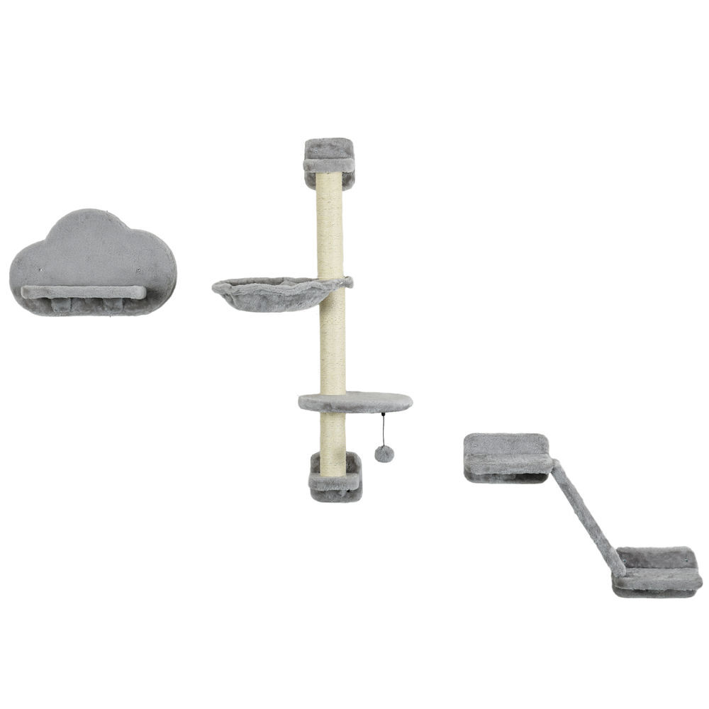 Pawhut conjunto de prateleiras de escalada para gatos de 3 peças prateleiras de parede para gatos com rede rampa arranhador plataforma em forma de