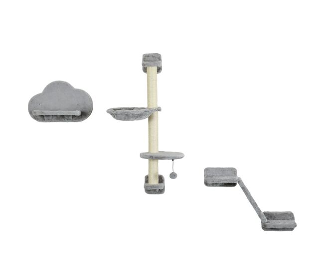 Pawhut conjunto de prateleiras de escalada para gatos de 3 peças prateleiras de parede para gatos com rede rampa arranhador plataforma em forma de