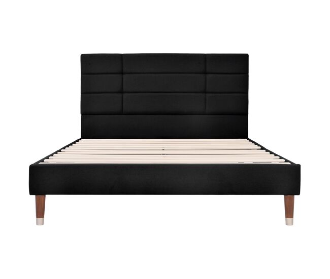 Cama estofada 140x200 cm - com estrado e cabeceira, em linho preto, para adultos e jovens (com colchão)