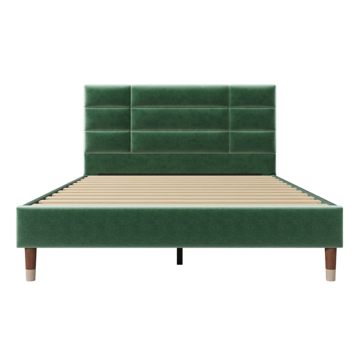 Cama estofada 140x200 cm - com estrado e cabeceira - tecido veludo verde escuro