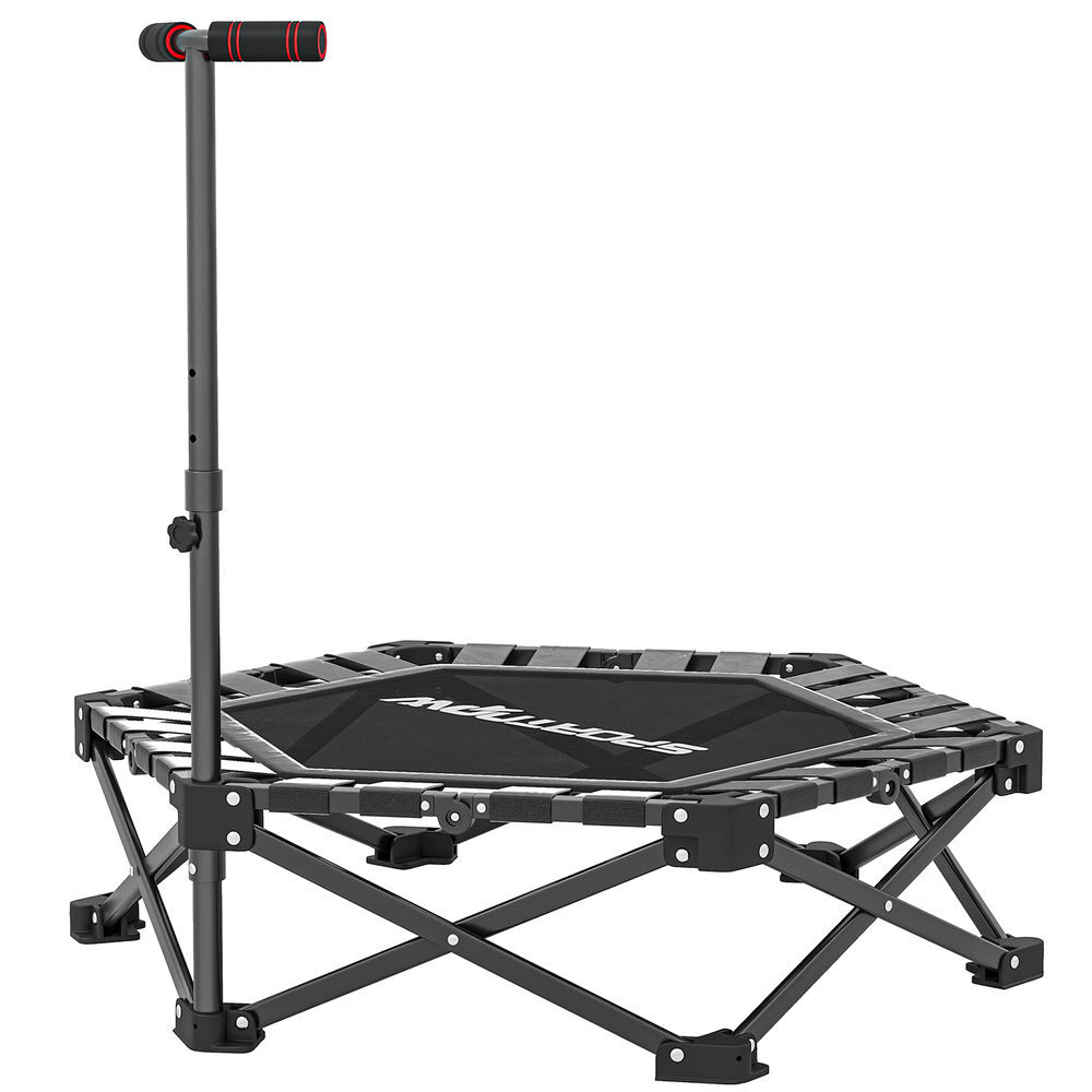 Sportnow trampolim de fitness dobrável 104 cm mini cama elástica com barra ajustável em 3 alturas silencioso estrutura metálica reforçada e bolsa de