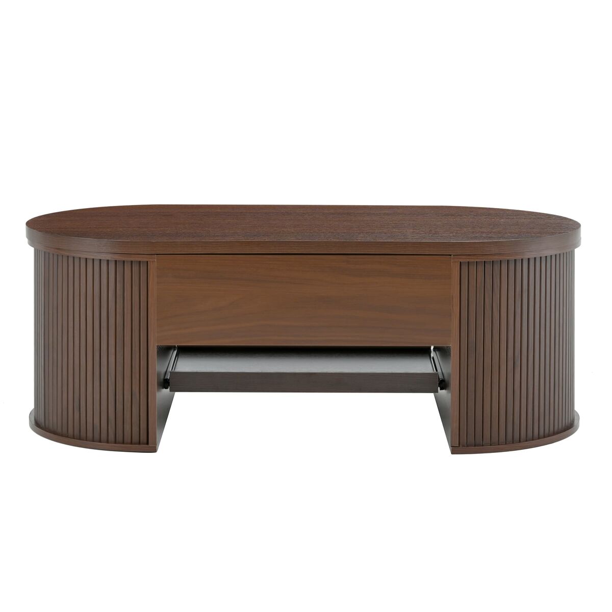Mesa de centro elevável 110 cm - com prateleira extensível, madeira curvada, multifuncional - natural