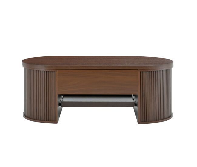 Mesa de centro elevável 110 cm - com prateleira extensível, madeira curvada, multifuncional - natural