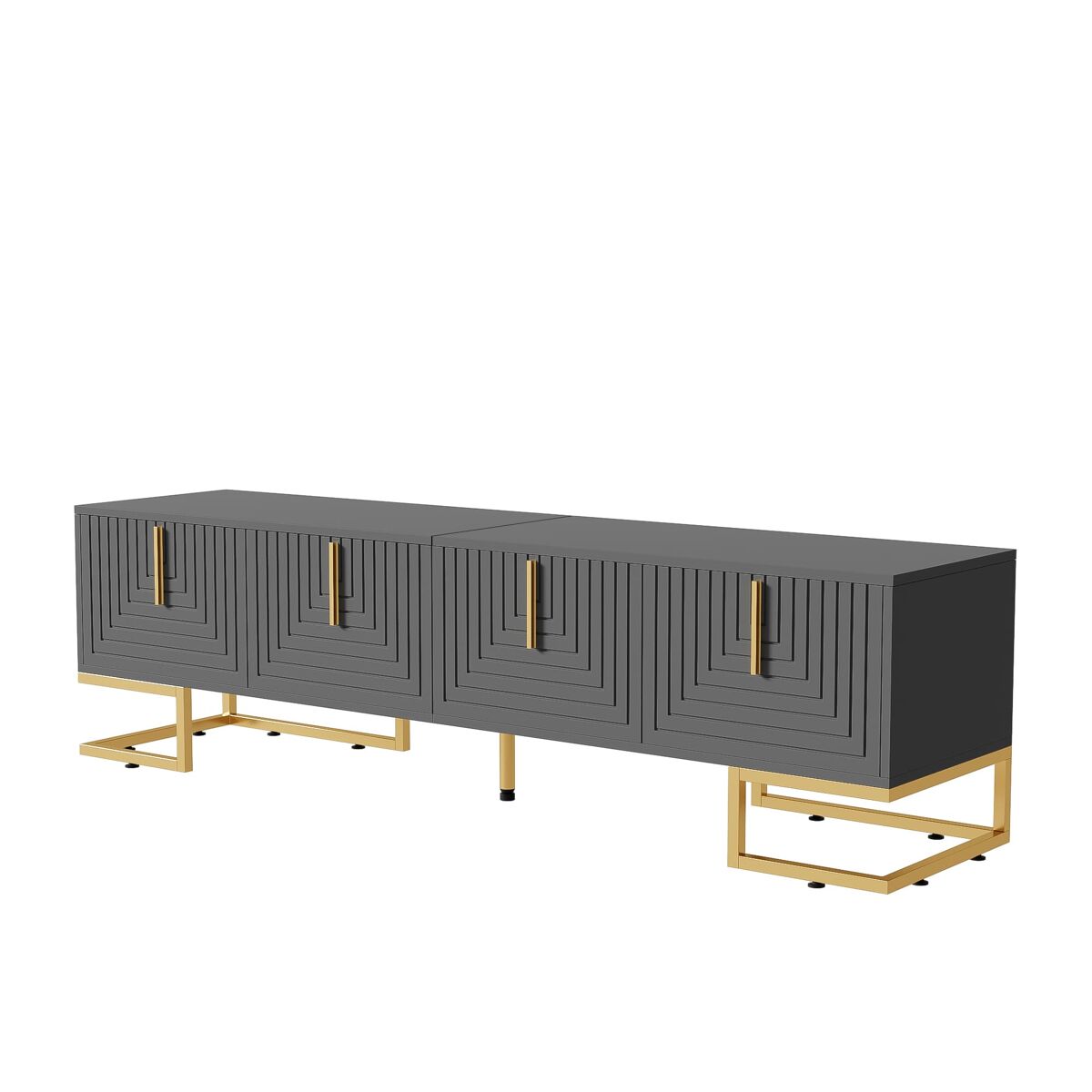 Móvel de tv 170x35x47,5 - porta estruturada, puxadores e pés dourados - cinza