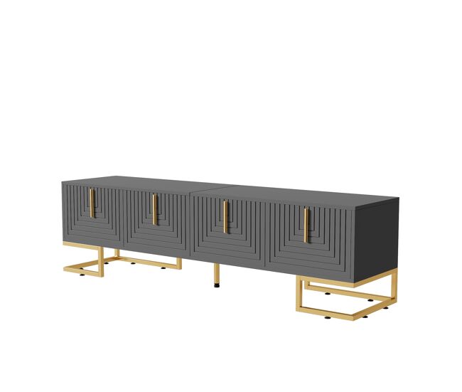 Móvel de tv 170x35x47,5 - porta estruturada, puxadores e pés dourados - cinza