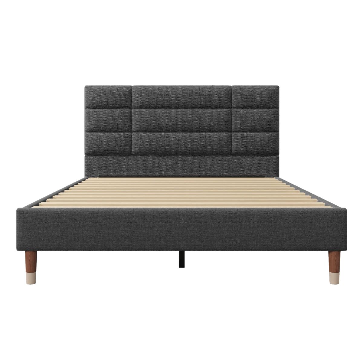 Cama estofada 140x200 cm - com estrado e cabeceira - linóleo cinzento escuro