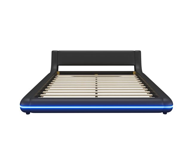 Cama plana 160x200 cm - pu, luz led ambiente - preto