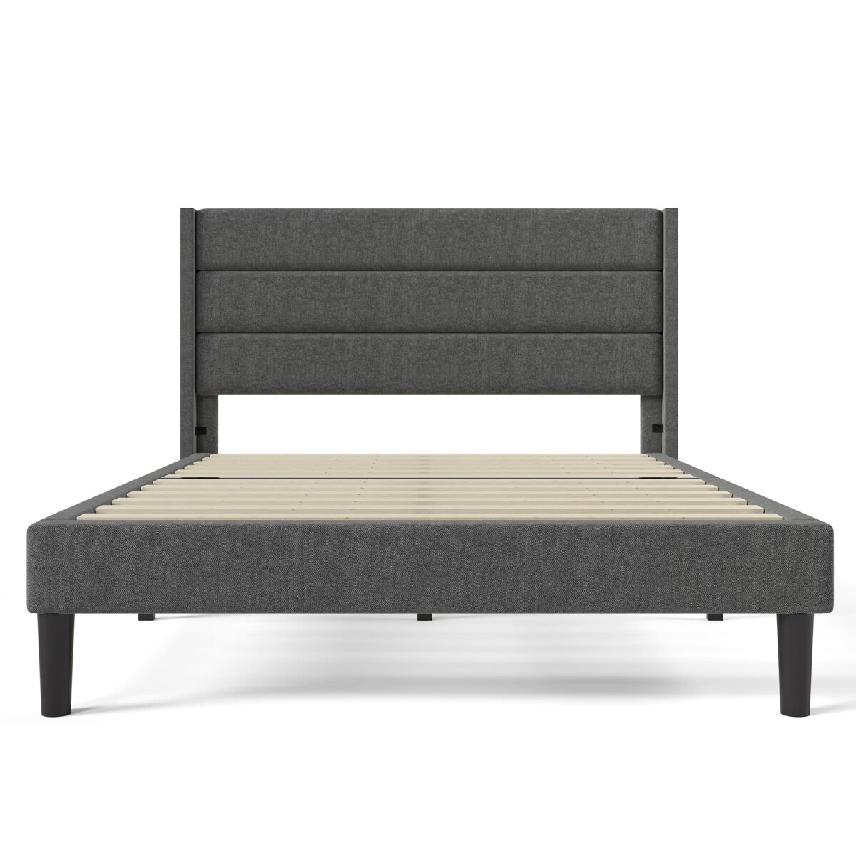 Cama estofada 140x200 cm - com estrado e cabeceira, design moderno, linho cinza escuro, com colchão