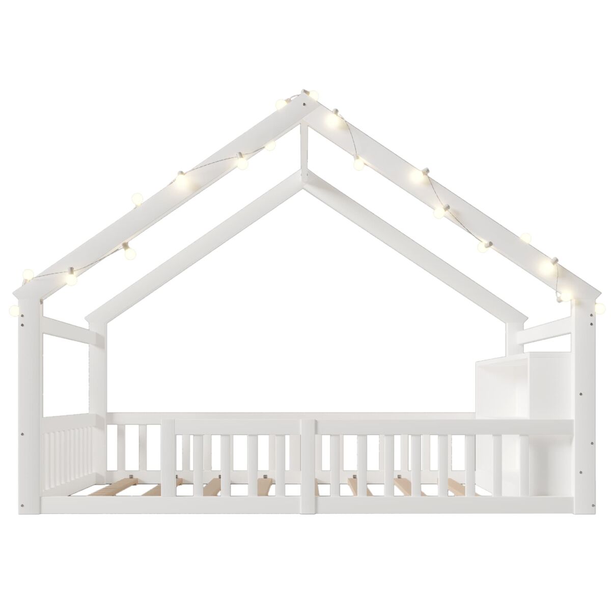 Cama baixa 140x190 cm - berço com grades, estilo minimalista, madeira de pinho, branco