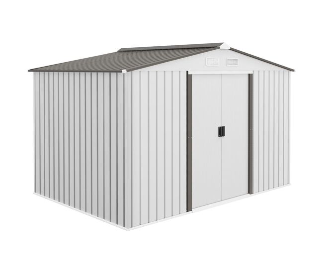 Outsunny abrigo de jardim exterior abrigo e jardim metálico para armazenamento de ferramentas com 4 janelas 277x195x192 cm branco e cinza escuro