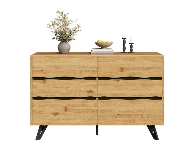 Aparador moderno 120x40x75,5 cm - 6 gavetas, design minimalista, pernas de metal - madeira