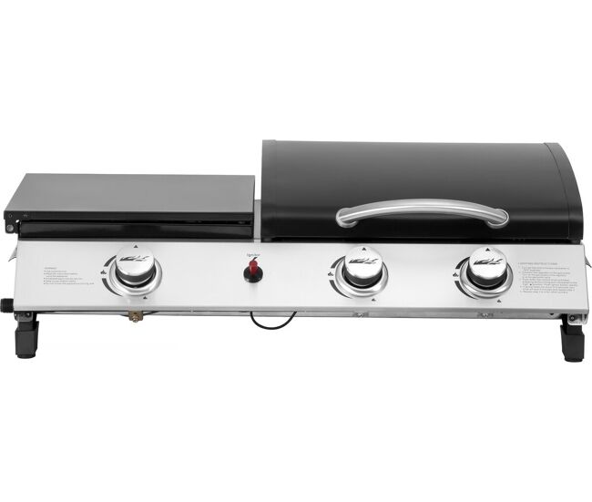 Plancha à gaz com tampa "rasio" - 7,5 kw - 3 brûleurs - noir