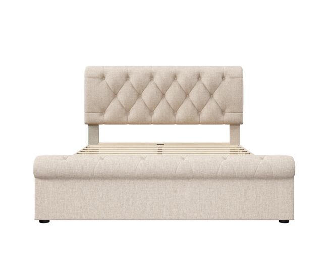 Cama estofada 140x200 cm - estrutura com 4 gavetas e cabeceira ajustável - natural