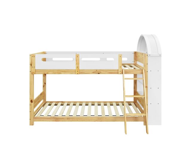 Beliche infantil 90x200 cm - estante com 3 níveis, grade de proteção, escada - branco/natural