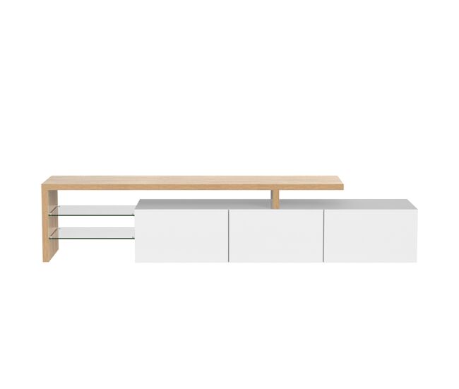 Móvel de tv 160 cm - design moderno, elegante, arrumação prática, branco brilhante, efeito madeira, prateleiras de vidro, iluminação led - branco