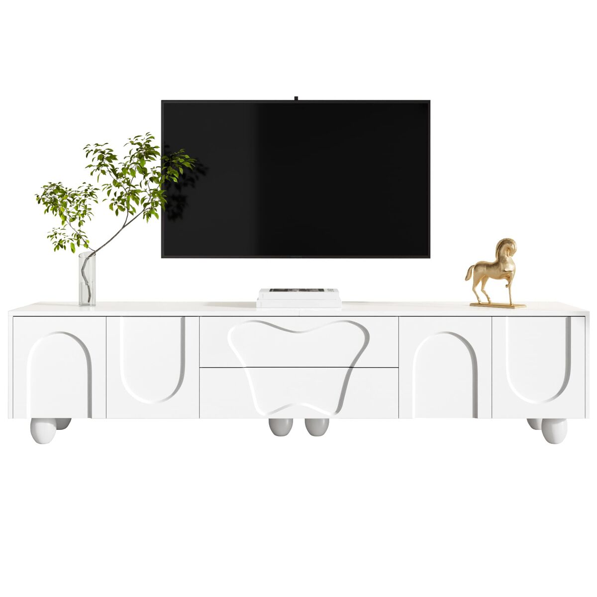 Móvel de tv 180 cm - minimalista com pés de madeira, design elegante - branco