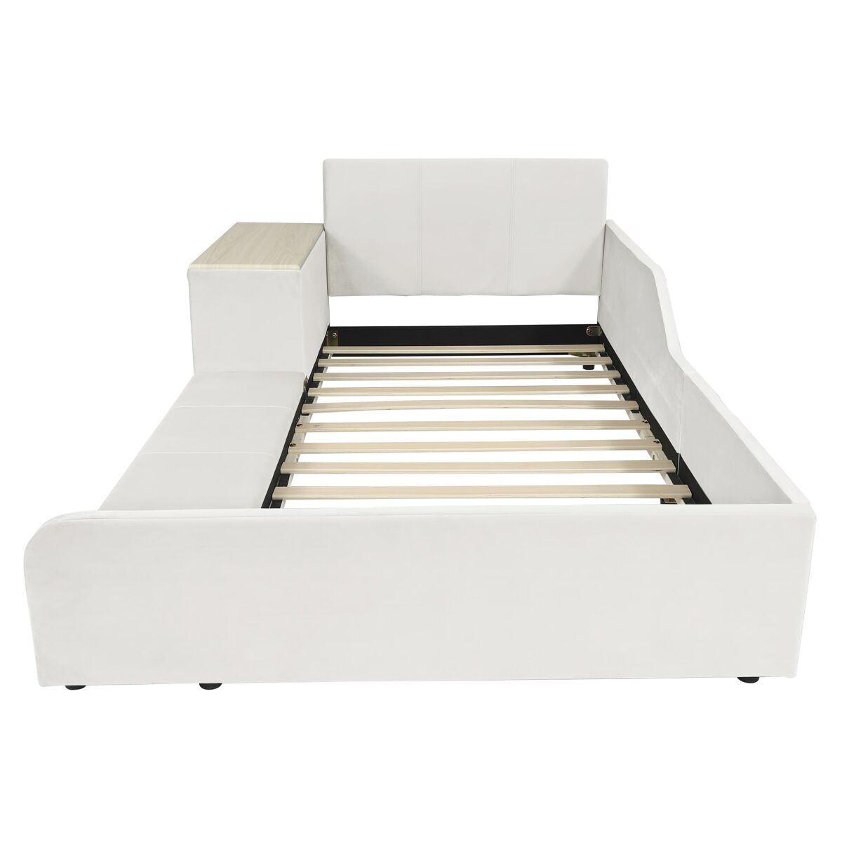 Cama individual estofada 90x200 - secretária e banco, cabeceira macia, estrado de madeira - branco