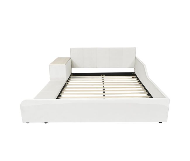 Cama individual estofada 140x200 - com secretária, banco e cabeceira macia - branco
