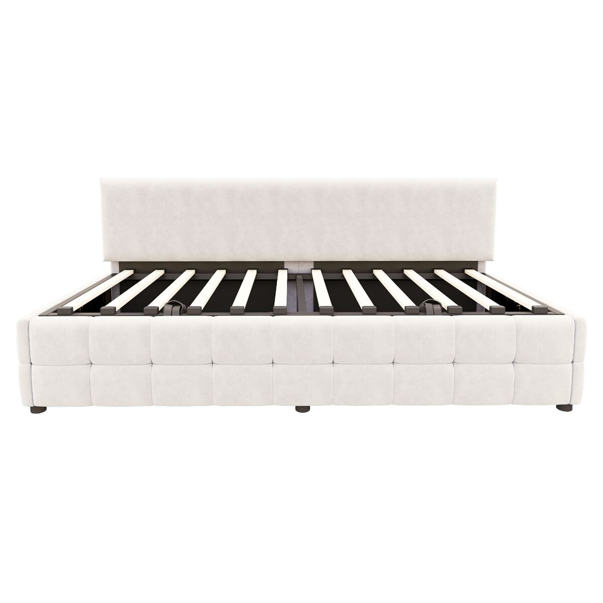 Cama individual 90x200 cm - com arrumação hidráulica, sem apoios de braços, com padrão xadrez, bege