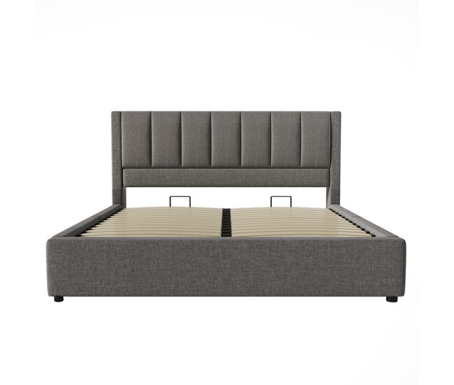 Cama estofada 180x200 cm - com suporte para copo e estação de carregamento - cinza