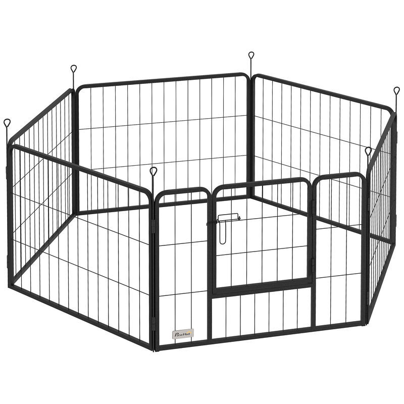 Pawhut parque para cães de 6 painéis de 60 cm de altura vedações para cães de aço dobrável com porta para interior e exterior preto