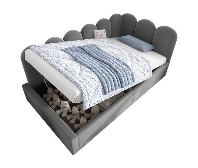 Cama estofada 90x190 cm - sofá-cama com arrumação hidráulica - cinza
