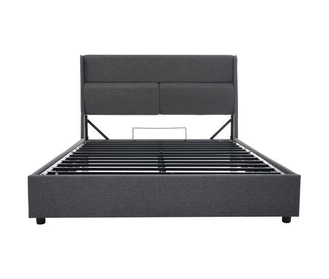 Cama estofada 160x200 cm - cabeceira ajustável, canapé hidráulico com arrumação - gris