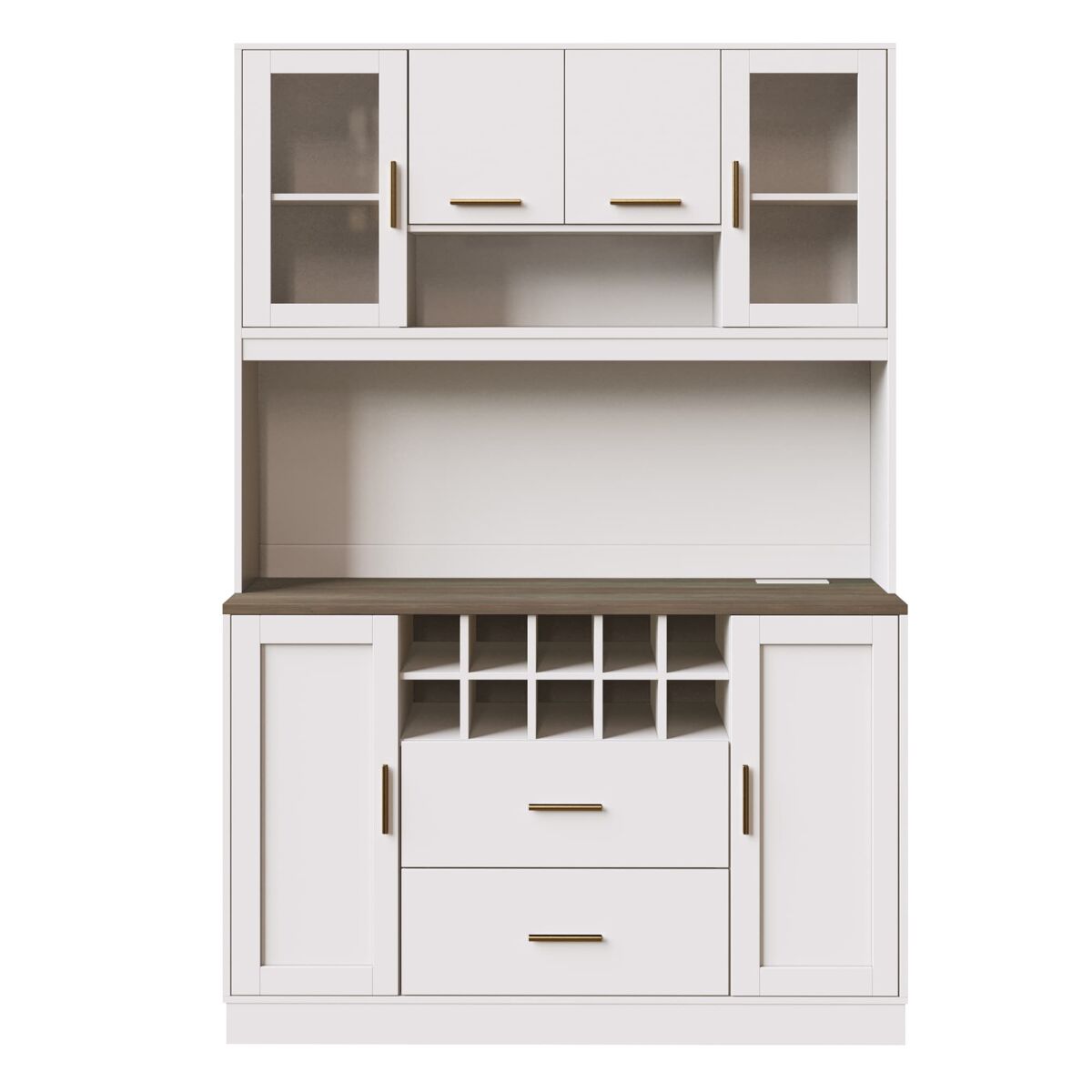 Armário lateral 120x36,3x180 cm - com iluminação led, tomada, 6 portas, 2 gavetas grandes - branco