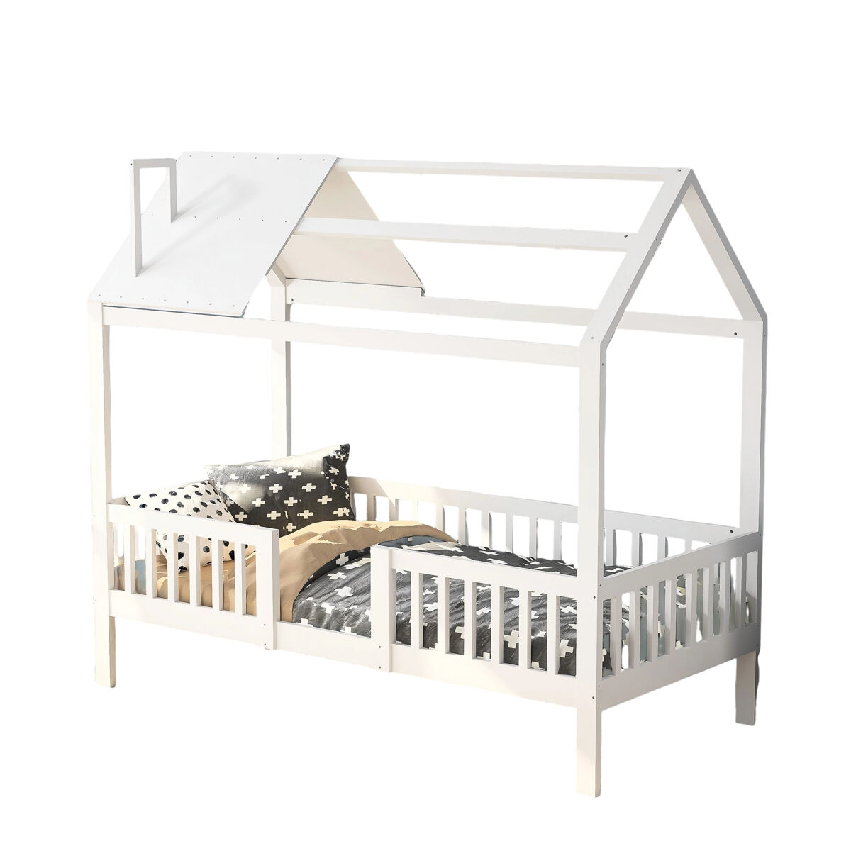 Simple Life Cama Infantil Tipo Cabana 200X90cm - Madeira Maciça Com Estrado De Ripas - Branca Branco