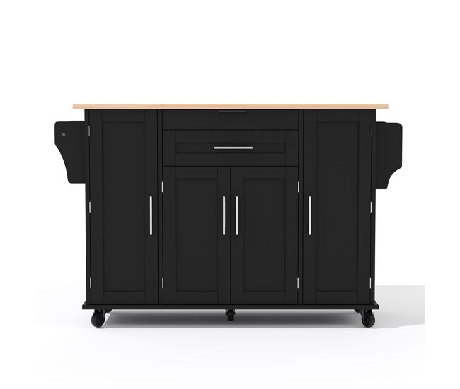 Ilha de cozinha móvel 120x45 cm - bancada extensível 70 cm, gaveta oculta, prateleiras ajustáveis, prateleira para especiarias, suporte para toalhas -