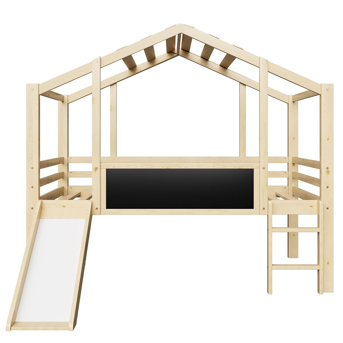 Cama infantil 90x200 cm - design loft com escada e escorregador, quadro de grafite, cama multifuncional, cor madeira