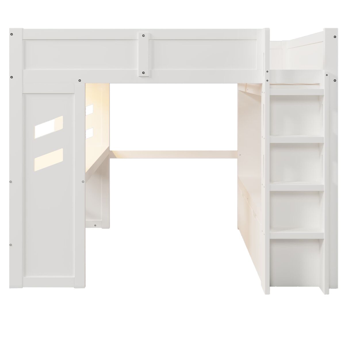 Cama alta 140x200 cm - com secretária, led, 1 usb, 1 type-c, prateleira, sem colchão - branco