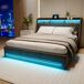 Cama multifuncional: armazenamento, LED, tomada Cama multifuncional: armazenamento, LED, tomada Cinza