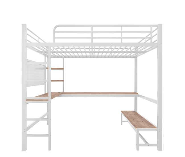 Cama loft 140x200 cm - secretária, frigorífico, escada, usb + tipo c, led, branco