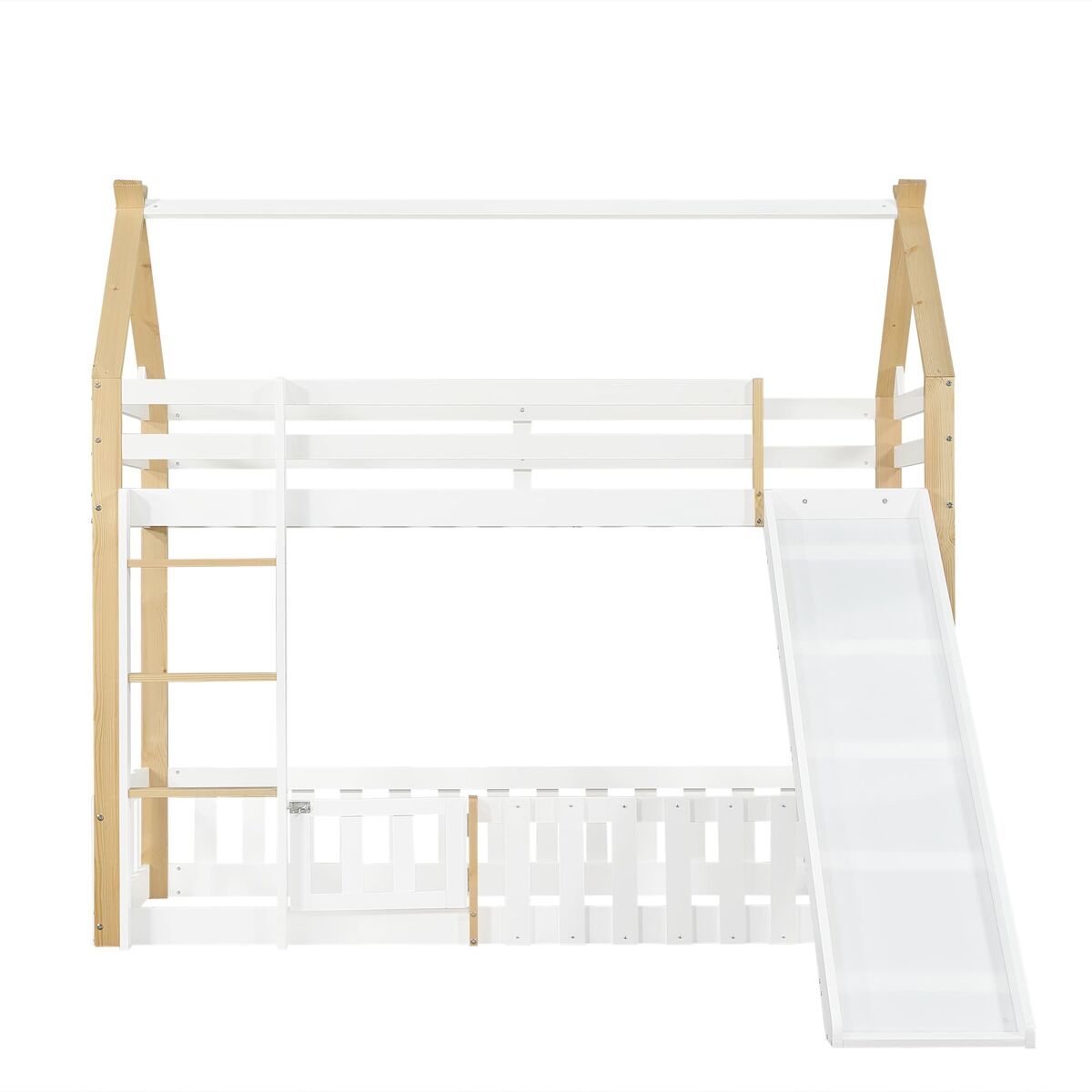 Beliche 90x200cm - teto requintado, escorregador divertido, espaço livre com corrimão - branco + natural