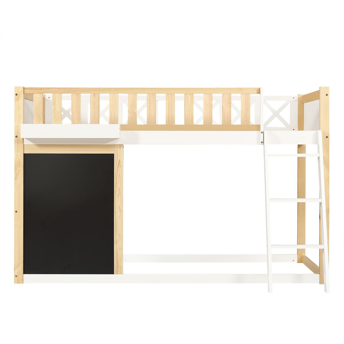 Cama loft 90x200cm - com quadro para pintar, caixa de arrumação, grade de segurança, branco + natural