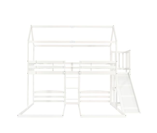 Cama beliche 90x200 cm - estrutura estável, com rampa, design de teto único, 3 camas, arrumação - branco