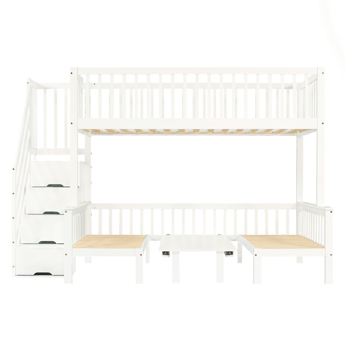Beliche 90x200 cm e 120x200 cm - mesa multifuncional ajustável, escada de armazenamento, corrimão de segurança, branco