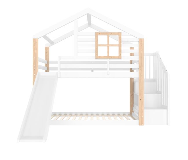 Beliche infantil 90x200 cm - com rampa e escada - estilo escandinavo - madeira maciça - branco