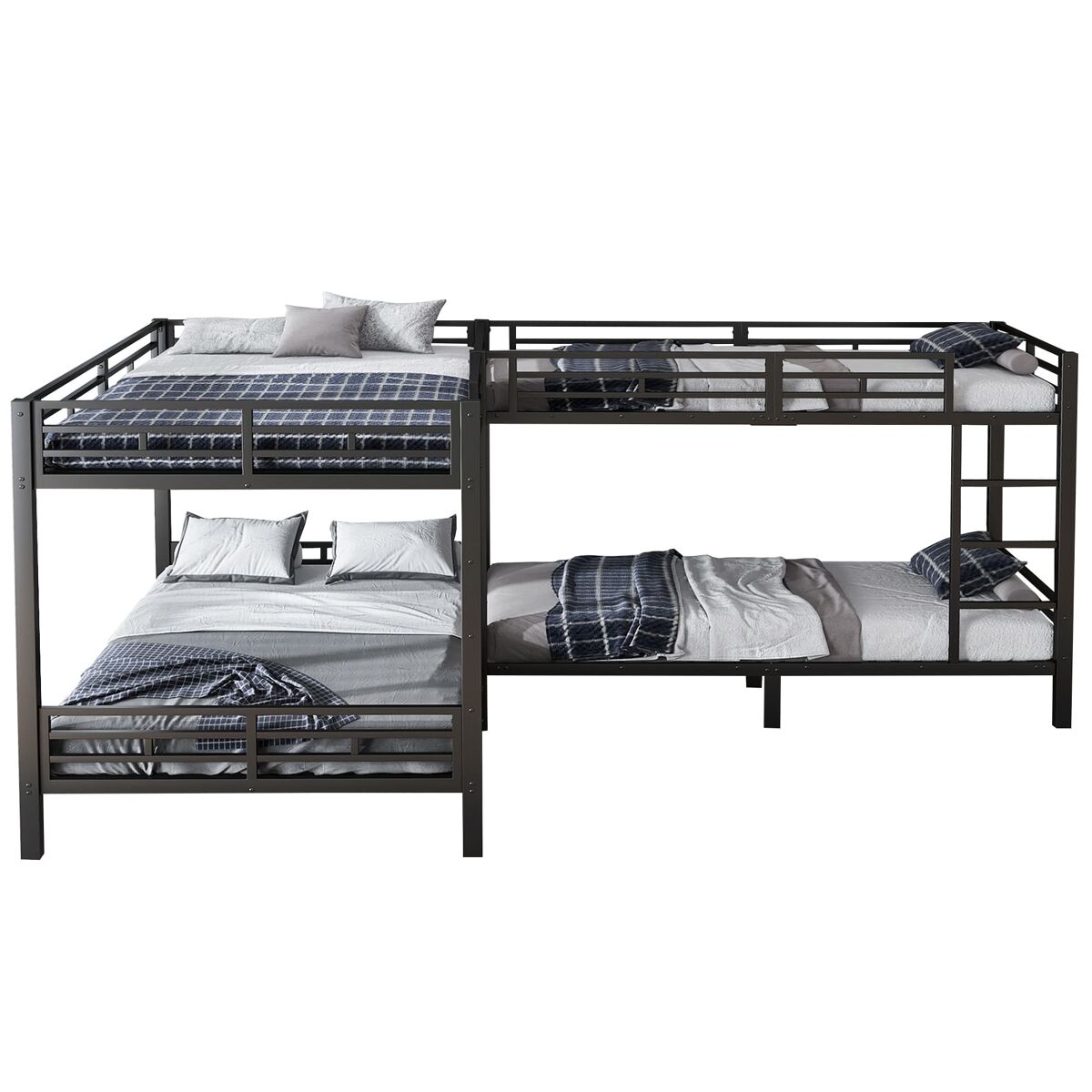 Beliche 90x200cm e 140x200cm - escada com 3 degraus, base estável, estrutura metálica - preto