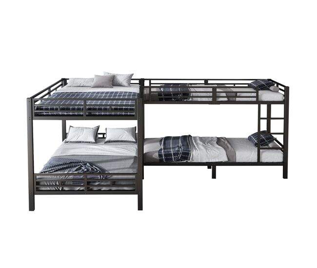 Beliche 90x200cm e 140x200cm - escada com 3 degraus, base estável, estrutura metálica - preto