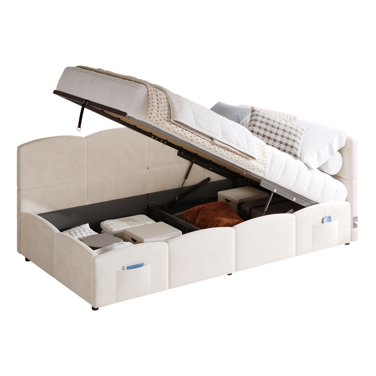 Cama com armazenamento de tecido