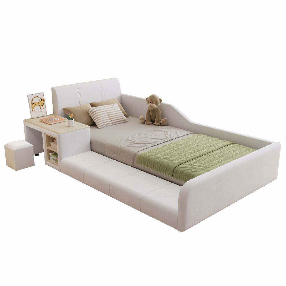 Cama de criança,cama de solteiro de veludo 90x200 cm,branco