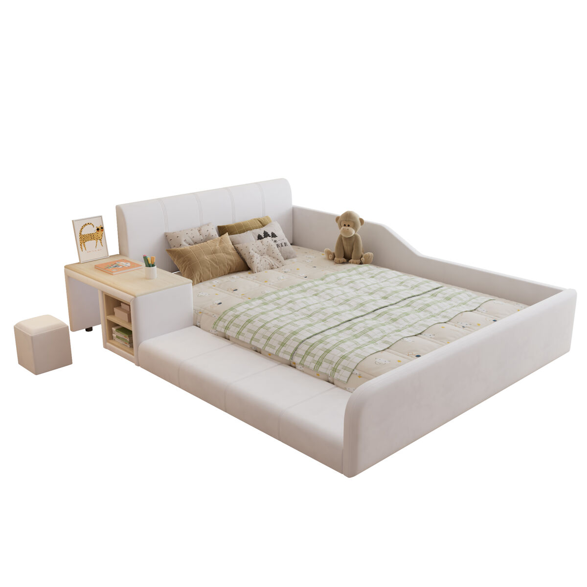 Cama de criança,cama de casal de veludo 140x200 cm,branco