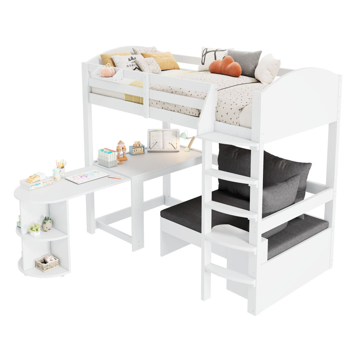 Cama alta,cama de criança de madeira maciça 90x200 cm,branco