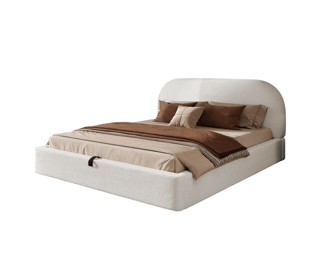 Cama de casal de tecido 180x200 cm com armazenamento,bege