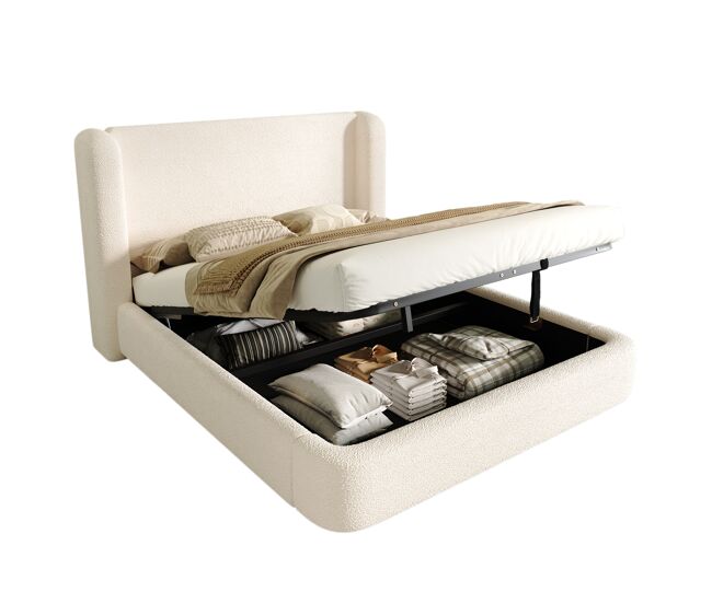 Cama de casal de tecido 160x200 cm com armazenamento,bege