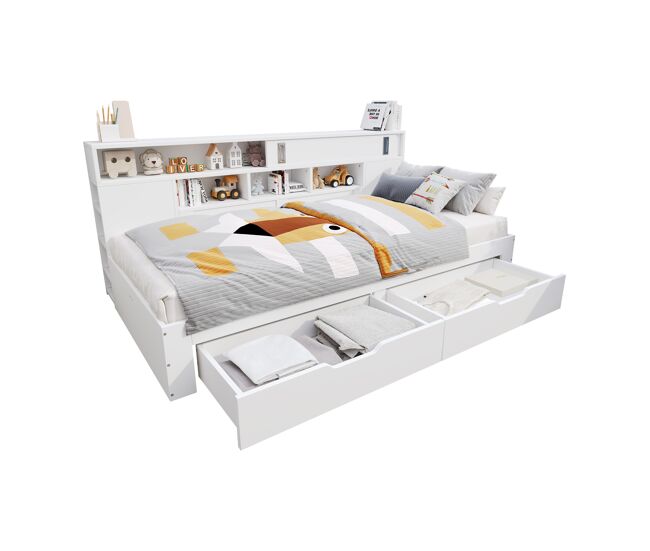 Cama juvenil,cama de casal de mdf 140x200 cm,branco